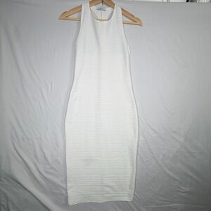 Zara Trafaluc White Ribbed Racerback Bodycon Midi Dress Womens Medium